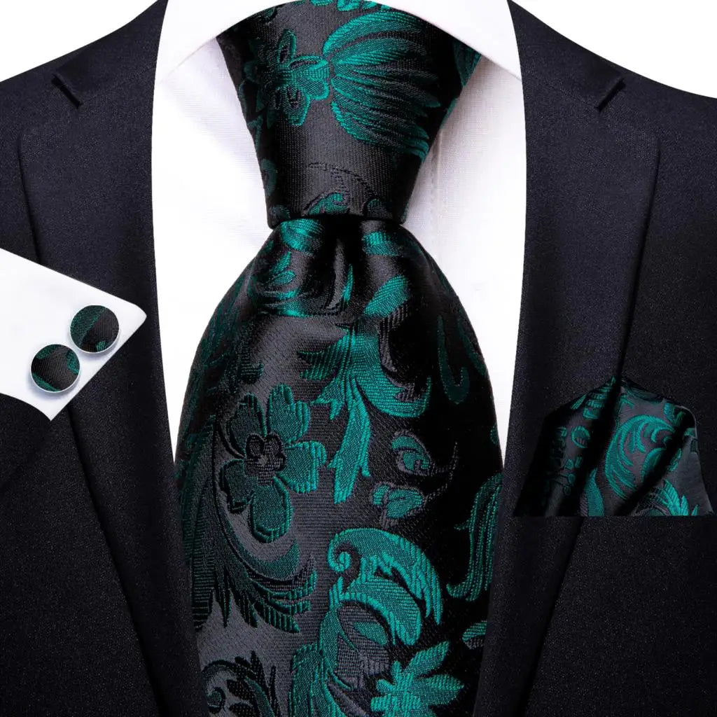 Black Floral Wedding Tie For Men Handky Cufflink Elegant Necktie For Men Fashion Designer Business Party Dropshiping silk