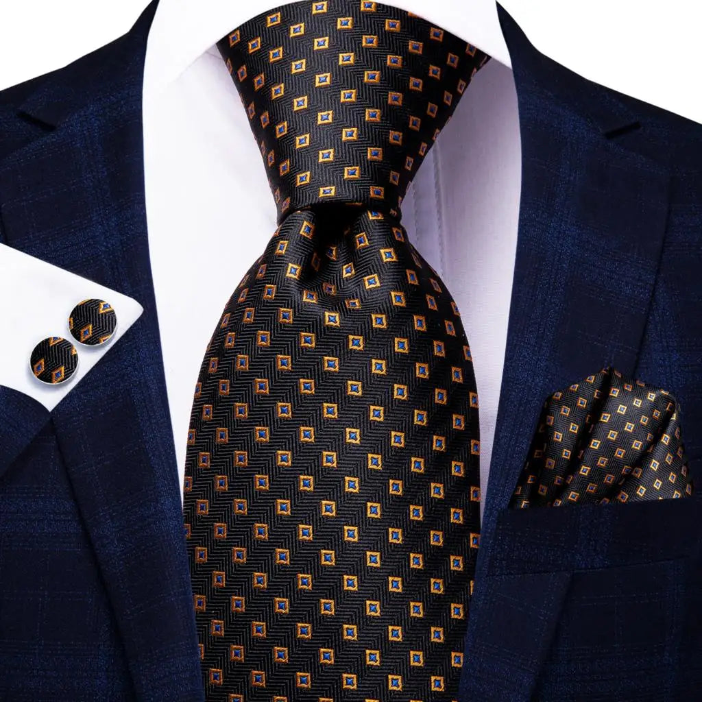 Black Floral Wedding Tie For Men Handky Cufflink Elegant Necktie For Men Fashion Designer Business Party Dropshiping silk