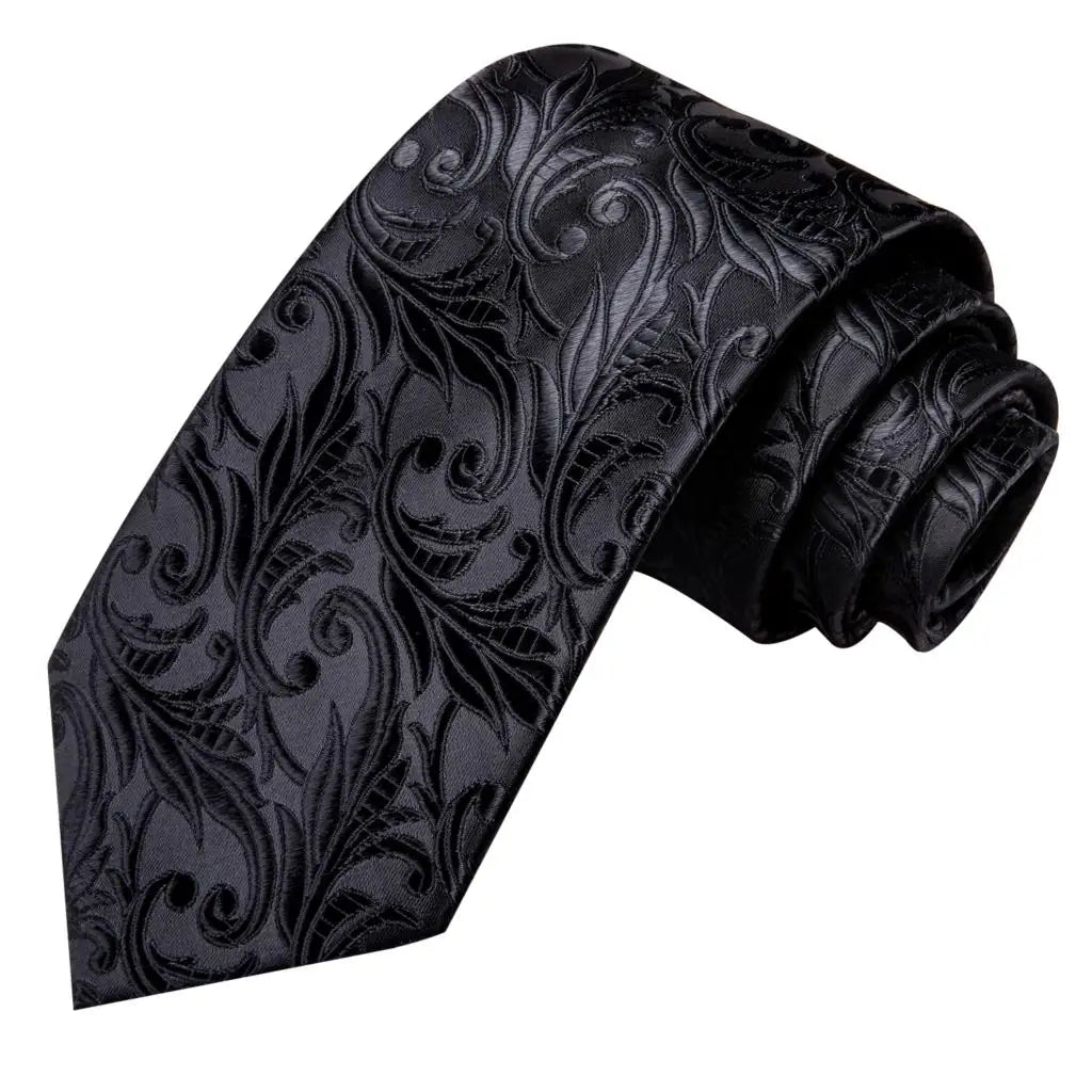 Black Floral Wedding Tie For Men Handky Cufflink Elegant Necktie For Men Fashion Designer Business Party Dropshiping silk