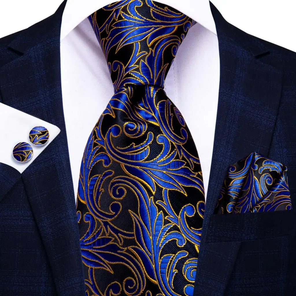 Black Floral Wedding Tie For Men Handky Cufflink Elegant Necktie For Men Fashion Designer Business Party Dropshiping silk