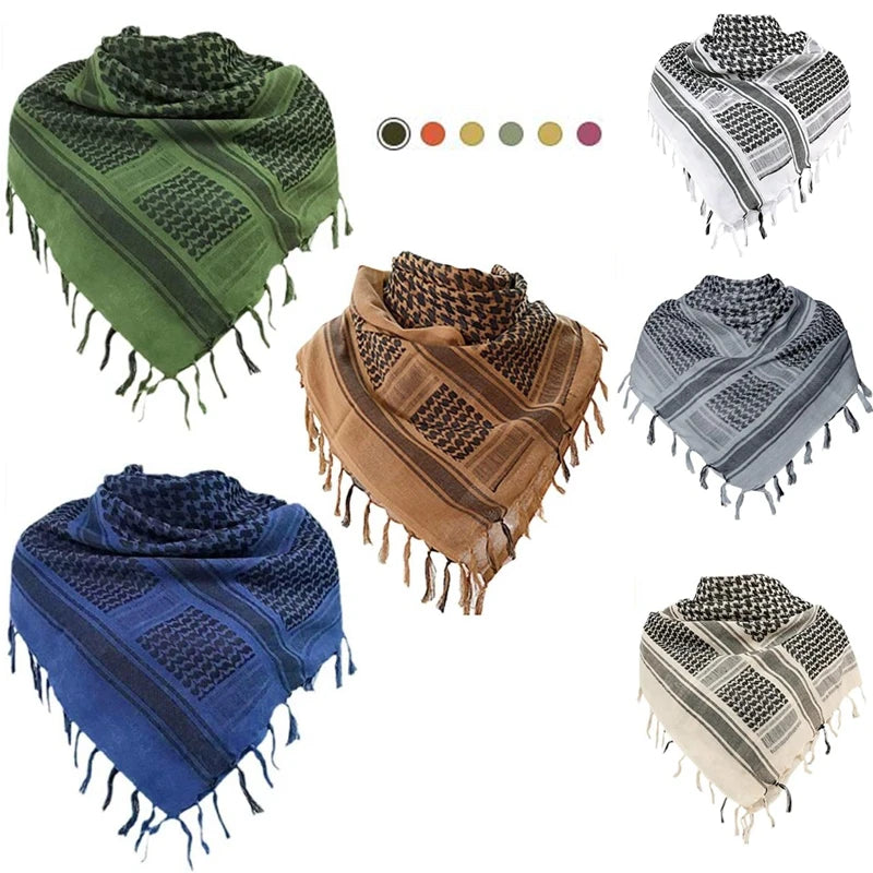 Tactical Hunting Scarf Shemagh Tactical Desert Keffiyeh Head Neck Scarf Arab Wrap with Tassel 43x43 Inches