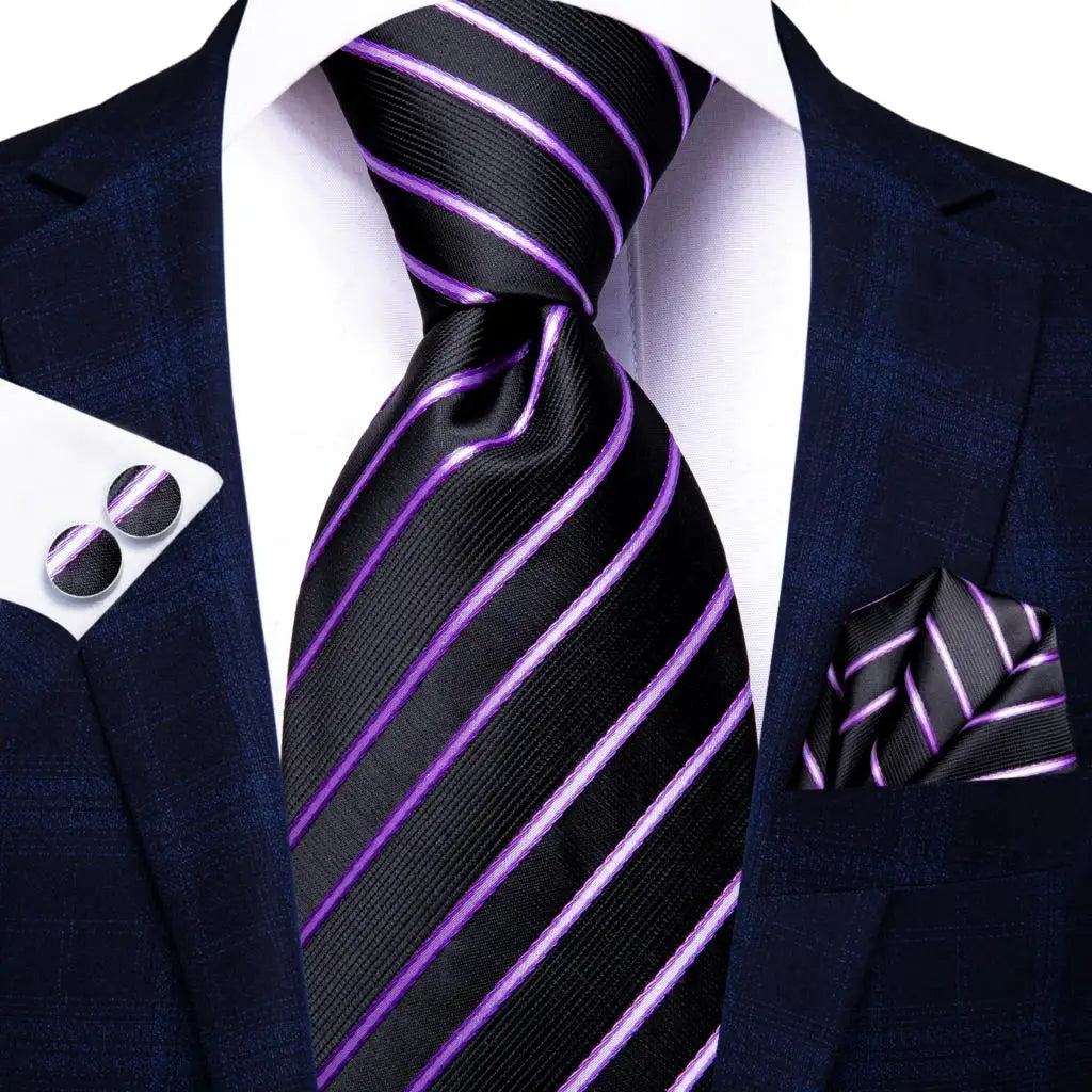 Black Floral Wedding Tie For Men Handky Cufflink Elegant Necktie For Men Fashion Designer Business Party Dropshiping silk