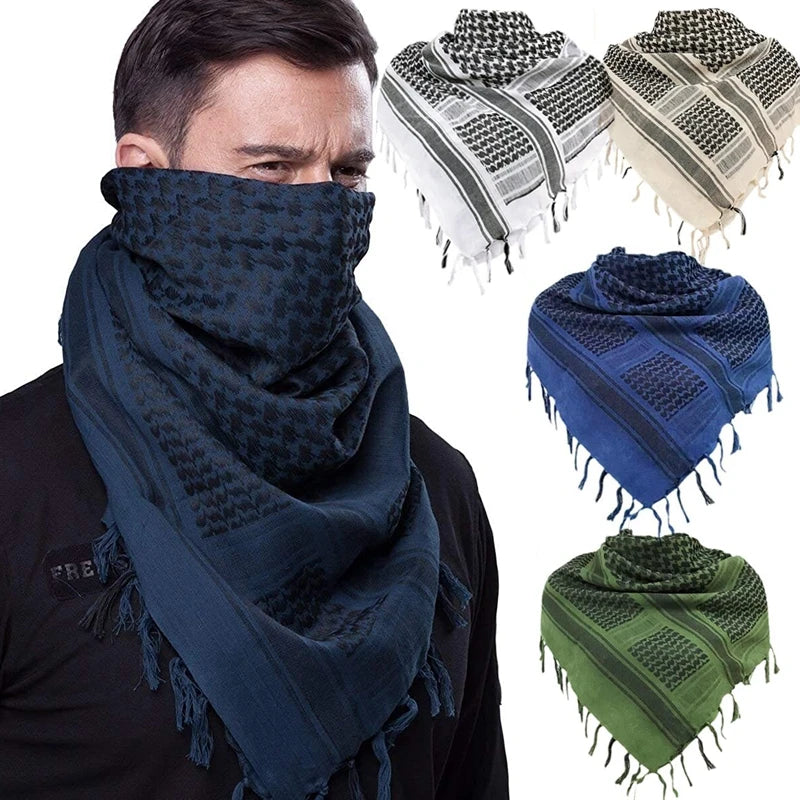 Tactical Hunting Scarf Shemagh Tactical Desert Keffiyeh Head Neck Scarf Arab Wrap with Tassel 43x43 Inches