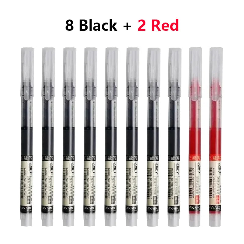 10PCS High Quality Needle Type Gel Pens Black Blue Red Ink Straight Liquid Pen Kawaii Stationery School & Office Supplies