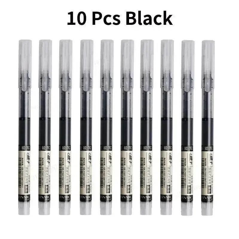 10PCS High Quality Needle Type Gel Pens Black Blue Red Ink Straight Liquid Pen Kawaii Stationery School & Office Supplies