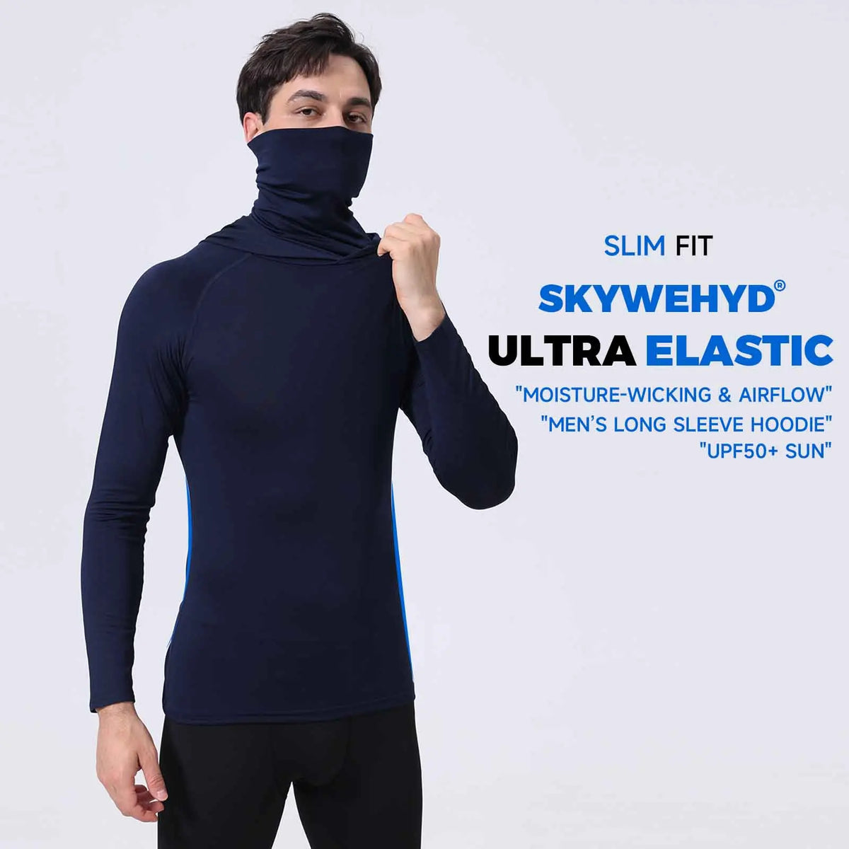 Sudadera deportiva de manga larga para hombre, camisa de pesca con protección solar UV UPF 50+, ajuste elástico, con máscara facial integrada