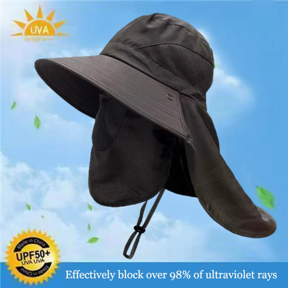 Summer Sun Hats UV Protection Outdoor Hunting Fishing Cap For Men Women Hiking Camping Visor Bucket Hat Neck Flap Fisherman Hat