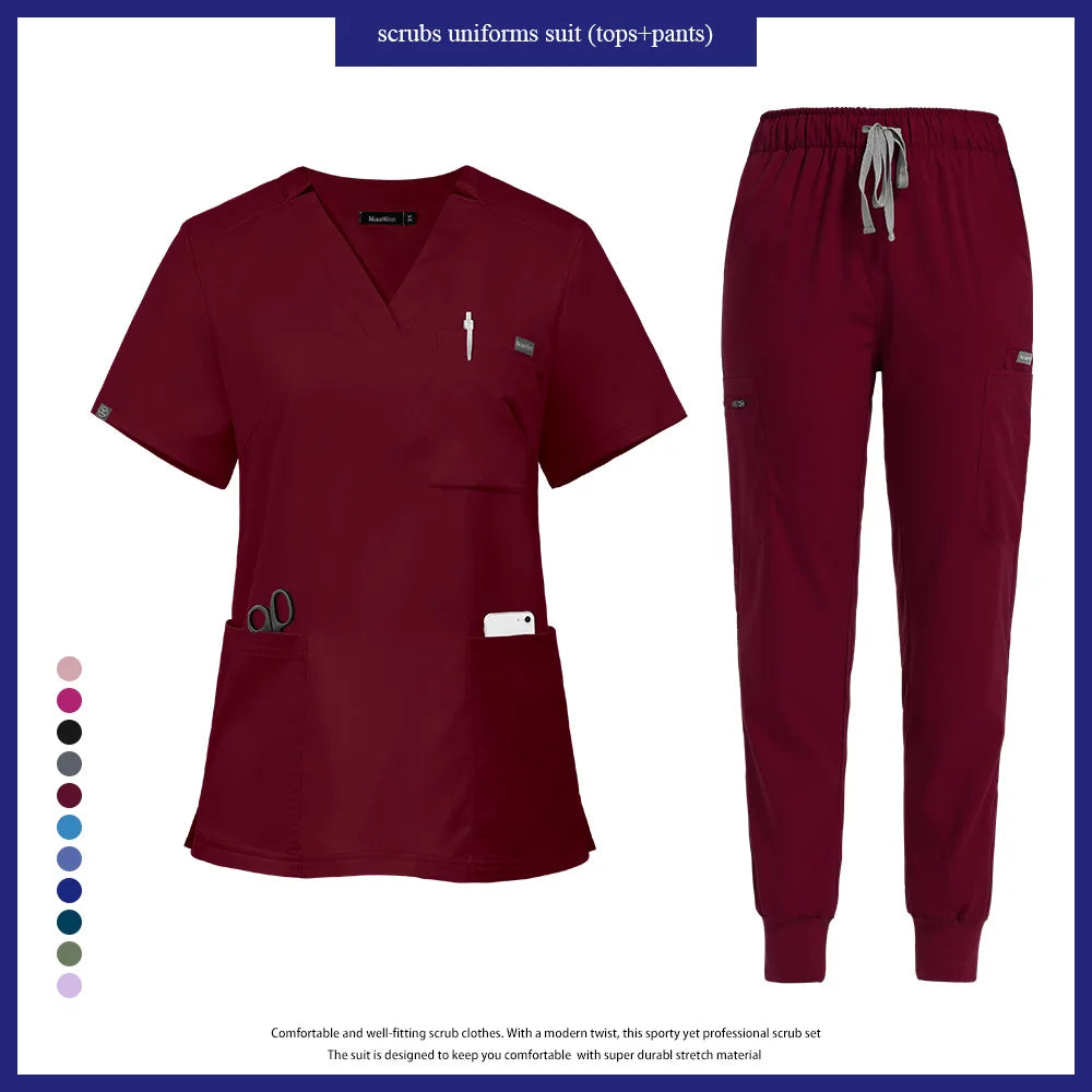 Niaahinn Nurse Accessories Medical Surgical Gowns Set Doctor Nurse Special Scrubs Uniform Solid Color Dentist Workwear Women Men