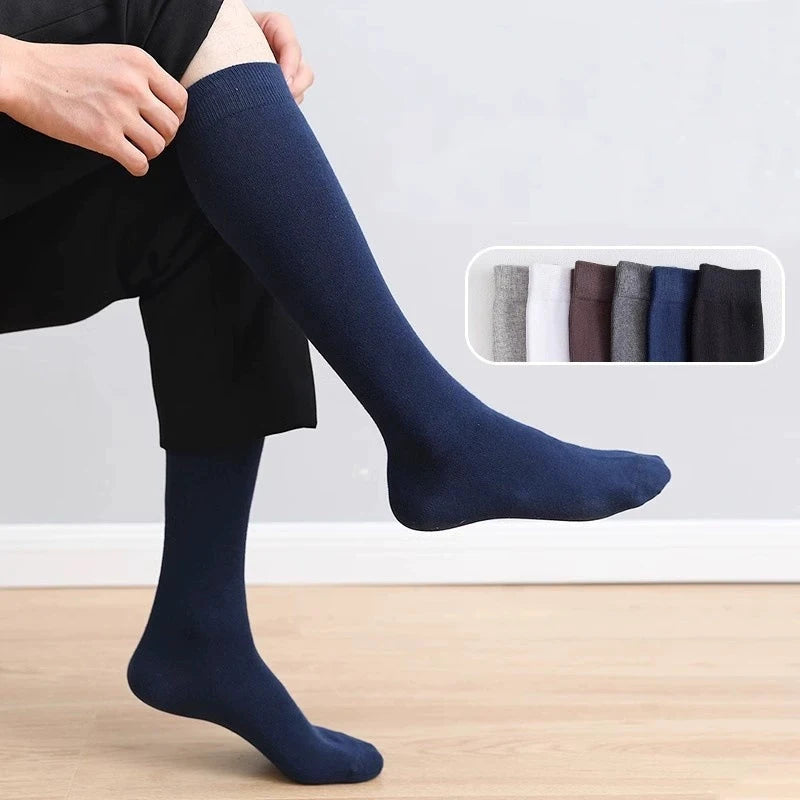Mens Long Socks Stockings Cotton Solid Business Soft Elastic Party Dress Formal Gentleman Warm Thermal Crew High Socks Fathers