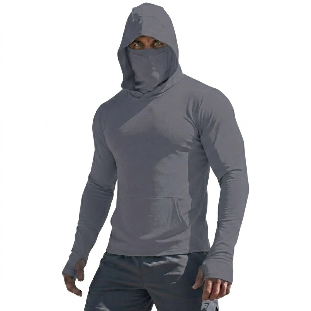 Camiseta de alto rendimiento con protección solar UPF50+, sudadera con capucha de manga larga para hombre, informal, de secado rápido, para correr, pescar, estilo jersey de seda fría