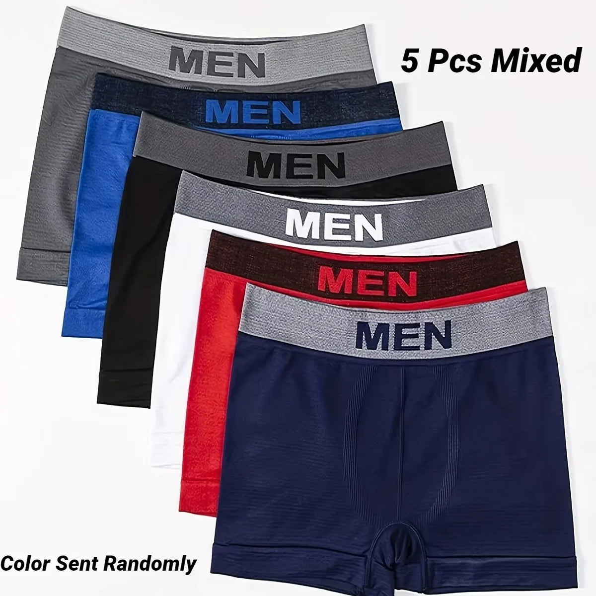 CHUANGERM 5 Pcs Men's Breathable High Elastic Plain Color Comfortable Boxer Briefs