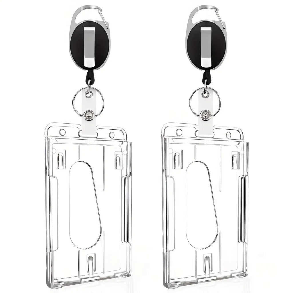2/4pcs Heavy-Duty Badge Holders with Retractable Clip - Transparent, Scratch-Proof ID & Keychain Cases for Students, Bank Cards