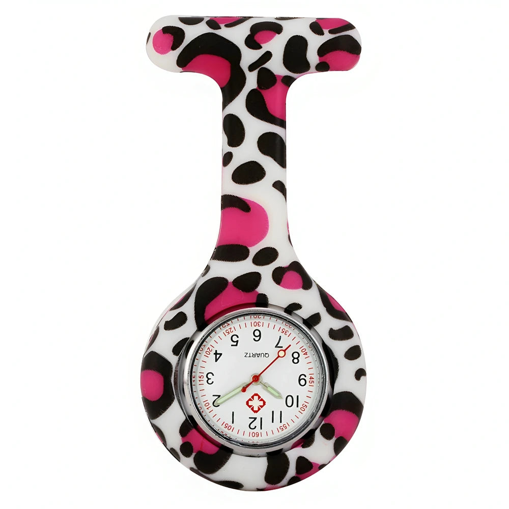 Fashion Women Flowers Patterned Printing Solid Silicone Pin Brooch Nurse Doctor Hospital FOB Hanging Clock Watch Pocket Watches