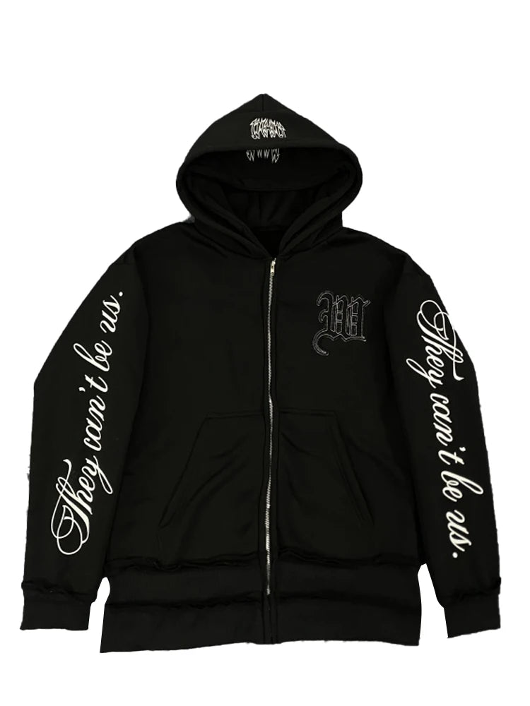 Chaqueta con capucha y cremallera, cárdigan con cuello de piel, estilo punk hip-hop rock oscuro, moda rock, versátil, estilo retro Y2K para otoño e invierno