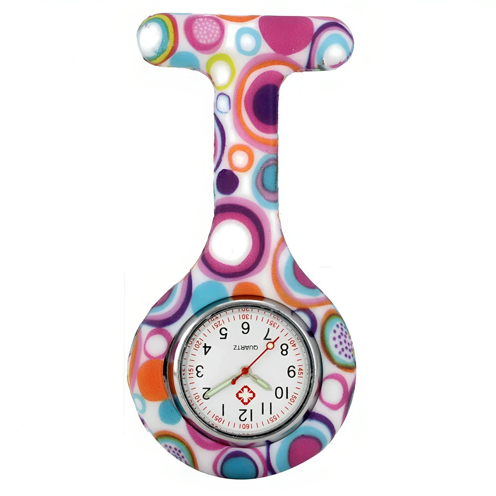 Fashion Women Flowers Patterned Printing Solid Silicone Pin Brooch Nurse Doctor Hospital FOB Hanging Clock Watch Pocket Watches