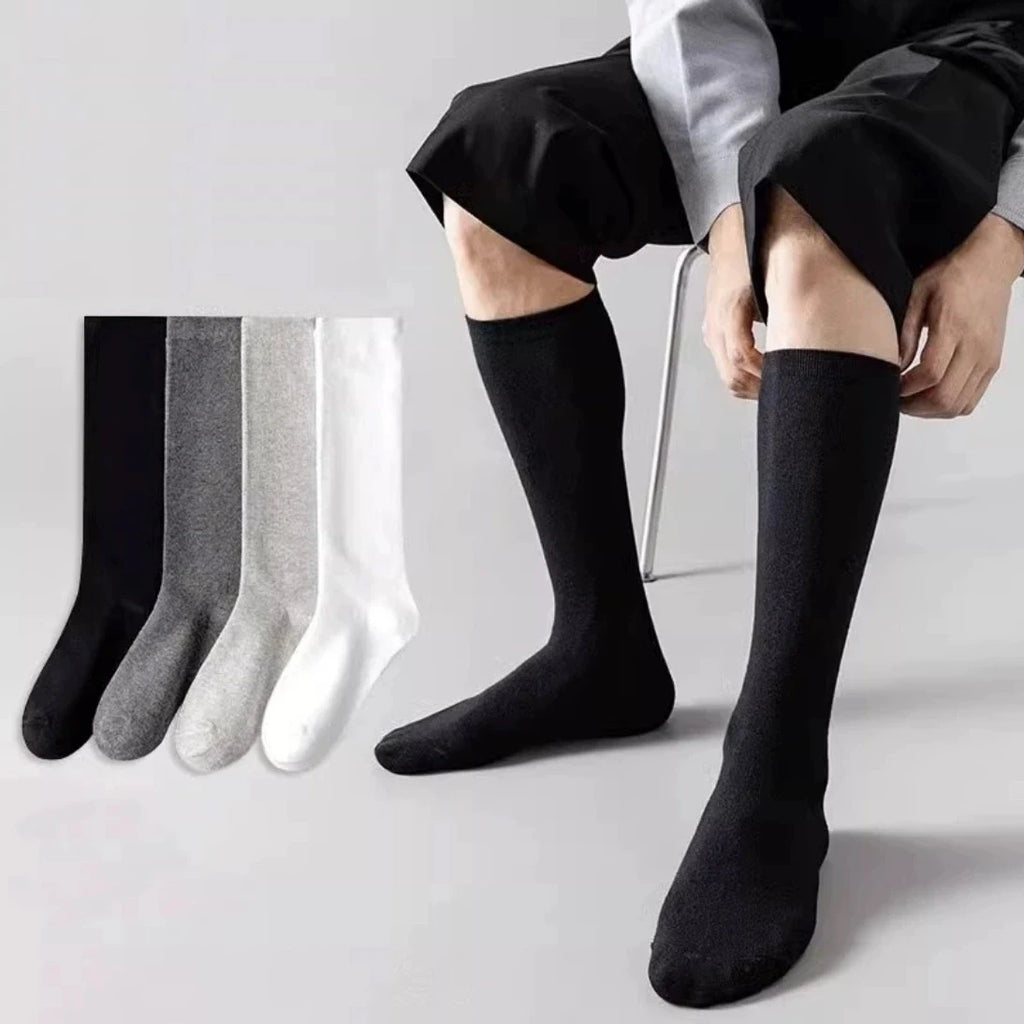 Mens Long Socks Stockings Cotton Solid Business Soft Elastic Party Dress Formal Gentleman Warm Thermal Crew High Socks Fathers