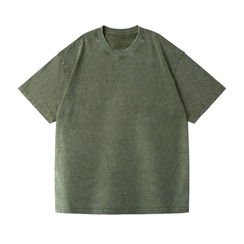 Camiseta vintage lavada de talla grande, gruesa y pesada para hombre, camiseta informal de verano de manga corta, cuello redondo holgado, camisetas de algodón para mujer y hombre