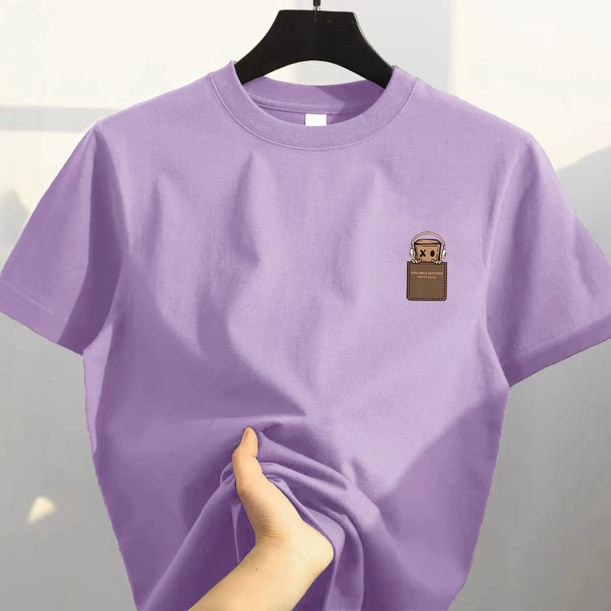 Camiseta de algodón puro con ajuste holgado retro, estilo casual, top de algodón estampado de estilo coreano para hombre, etiqueta cortada