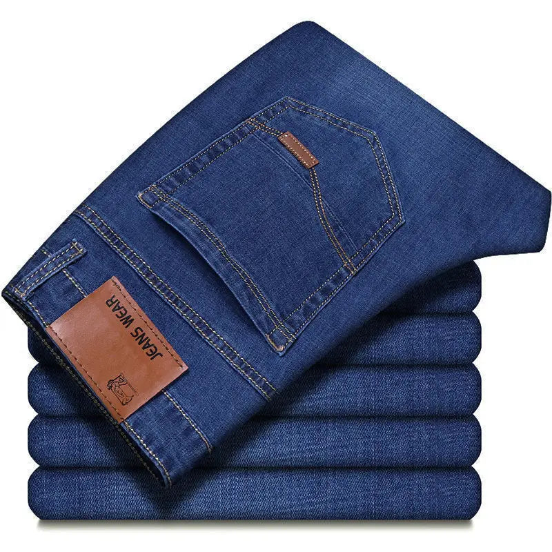 Men's jeans, casual straight leg, elastic, fashionable, classic, blue and black work denim pants, men's brand clothing