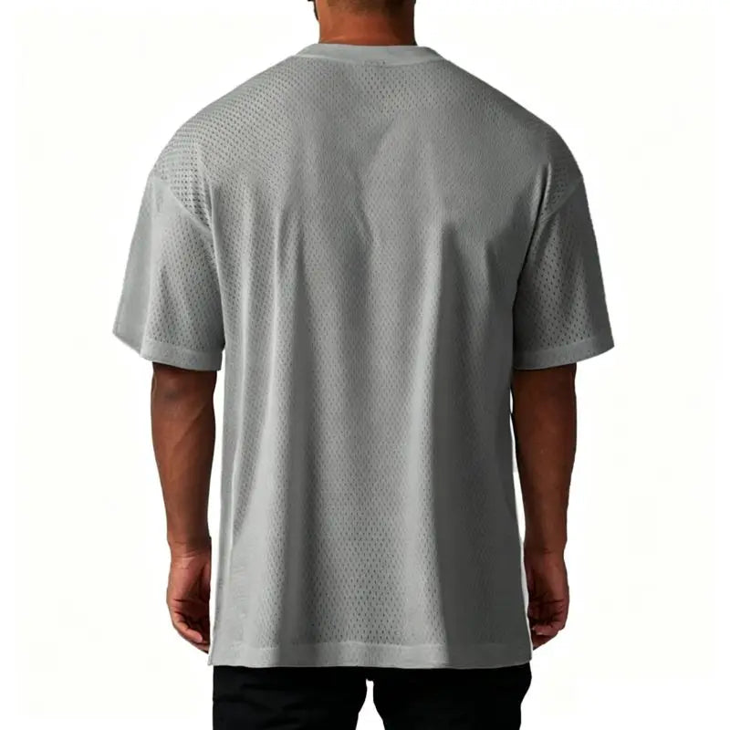 Camiseta deportiva casual de manga corta holgada de talla grande para hombre, gimnasio, culturismo, fitness, malla de verano de secado rápido, ropa transpirable