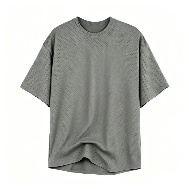 Camiseta deportiva casual de manga corta holgada de talla grande para hombre, gimnasio, culturismo, fitness, malla de verano de secado rápido, ropa transpirable