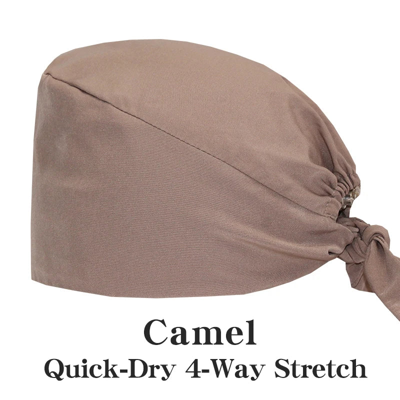 New Solid Color Stretch Scrub Caps Dental Clinic Nursing Hats Doctor Headwear Quick Dry Operating Room Caps with Buttons MSG-01