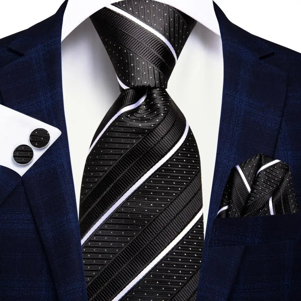 Black Floral Wedding Tie For Men Handky Cufflink Elegant Necktie For Men Fashion Designer Business Party Dropshiping silk