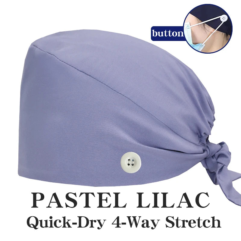 New Solid Color Stretch Scrub Caps Dental Clinic Nursing Hats Doctor Headwear Quick Dry Operating Room Caps with Buttons MSG-01