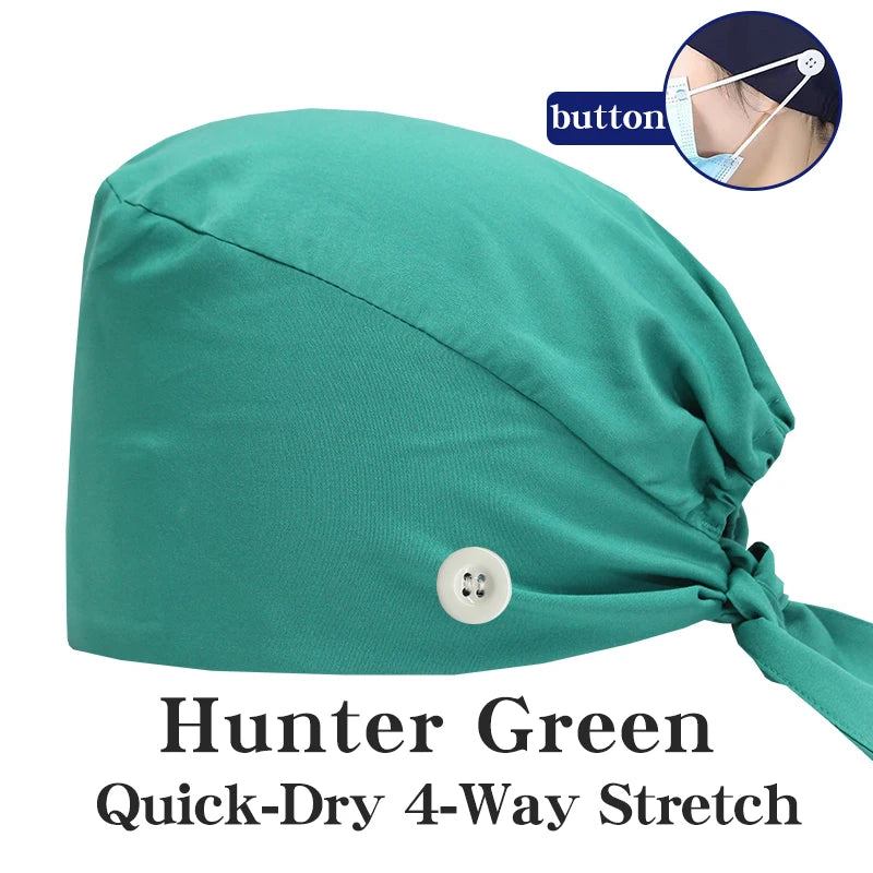 New Solid Color Stretch Scrub Caps Dental Clinic Nursing Hats Doctor Headwear Quick Dry Operating Room Caps with Buttons MSG-01