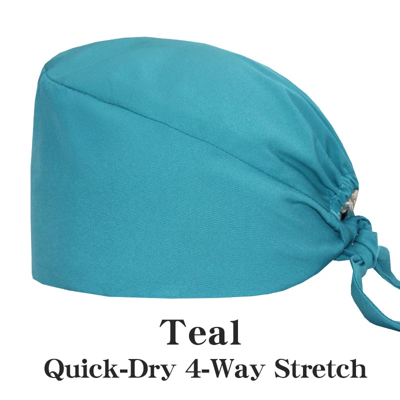 New Solid Color Stretch Scrub Caps Dental Clinic Nursing Hats Doctor Headwear Quick Dry Operating Room Caps with Buttons MSG-01