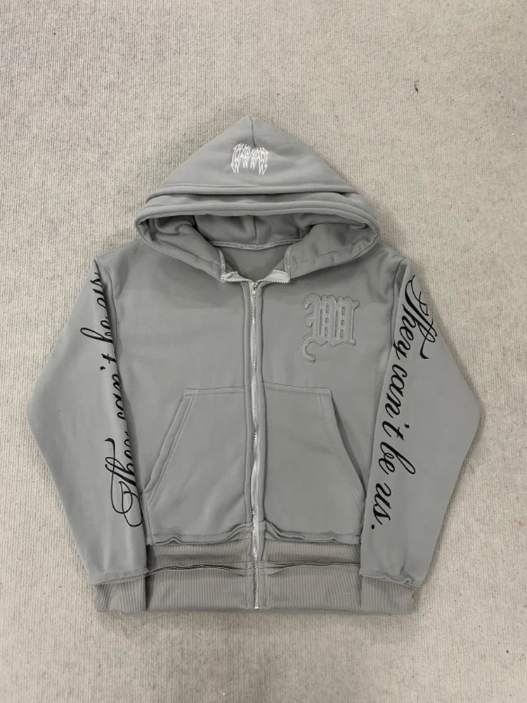 Chaqueta con capucha y cremallera, cárdigan con cuello de piel, estilo punk hip-hop rock oscuro, moda rock, versátil, estilo retro Y2K para otoño e invierno
