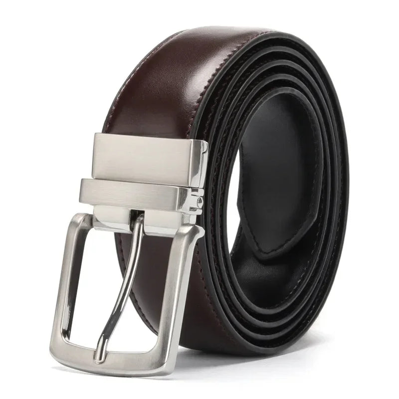 Real Genuine Leather Rotating Alloy Pin Buckle Belt for Men Unisex High Quality Cowskin Leather Cowboy Jeans Double-sided Belts