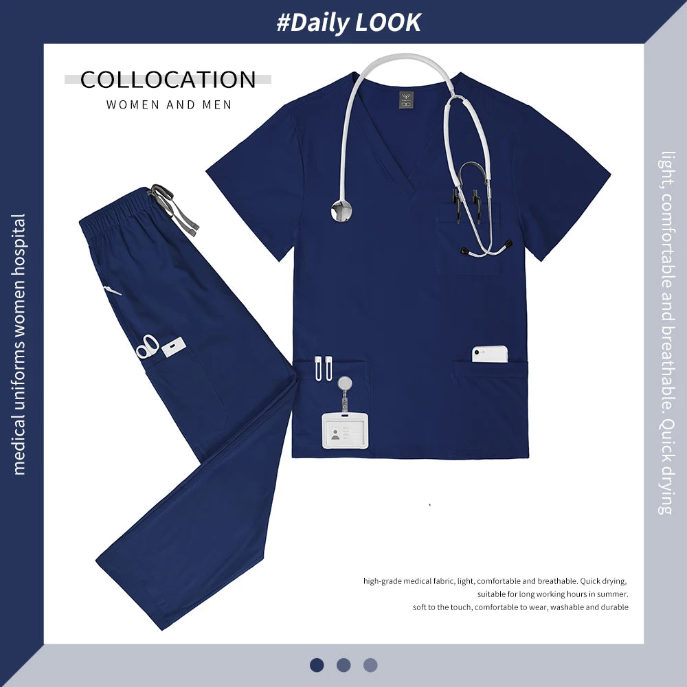 Multicolor V-neck Scrub Tops+Pants Set Pet Hospital Doctor Workwear Unisex Clinical Surgery Uniforms Medical Nurse Uniform S-XXL