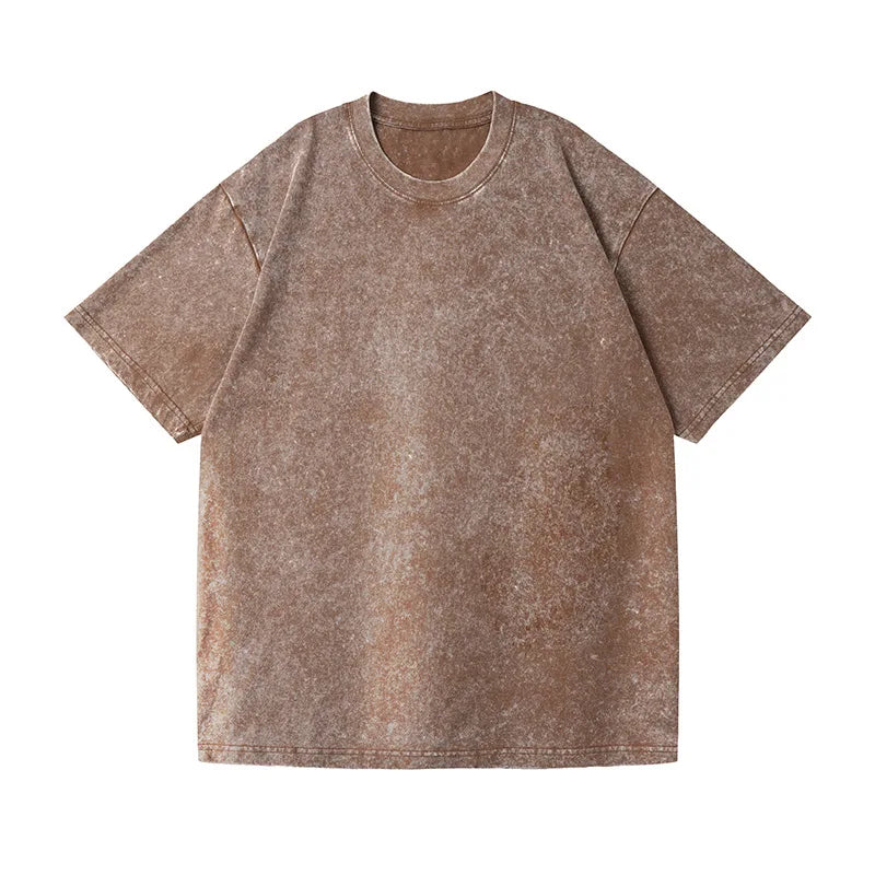 Camiseta vintage lavada de talla grande, gruesa y pesada para hombre, camiseta informal de verano de manga corta, cuello redondo holgado, camisetas de algodón para mujer y hombre