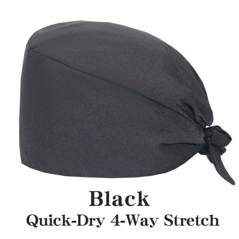 New Solid Color Stretch Scrub Caps Dental Clinic Nursing Hats Doctor Headwear Quick Dry Operating Room Caps with Buttons MSG-01