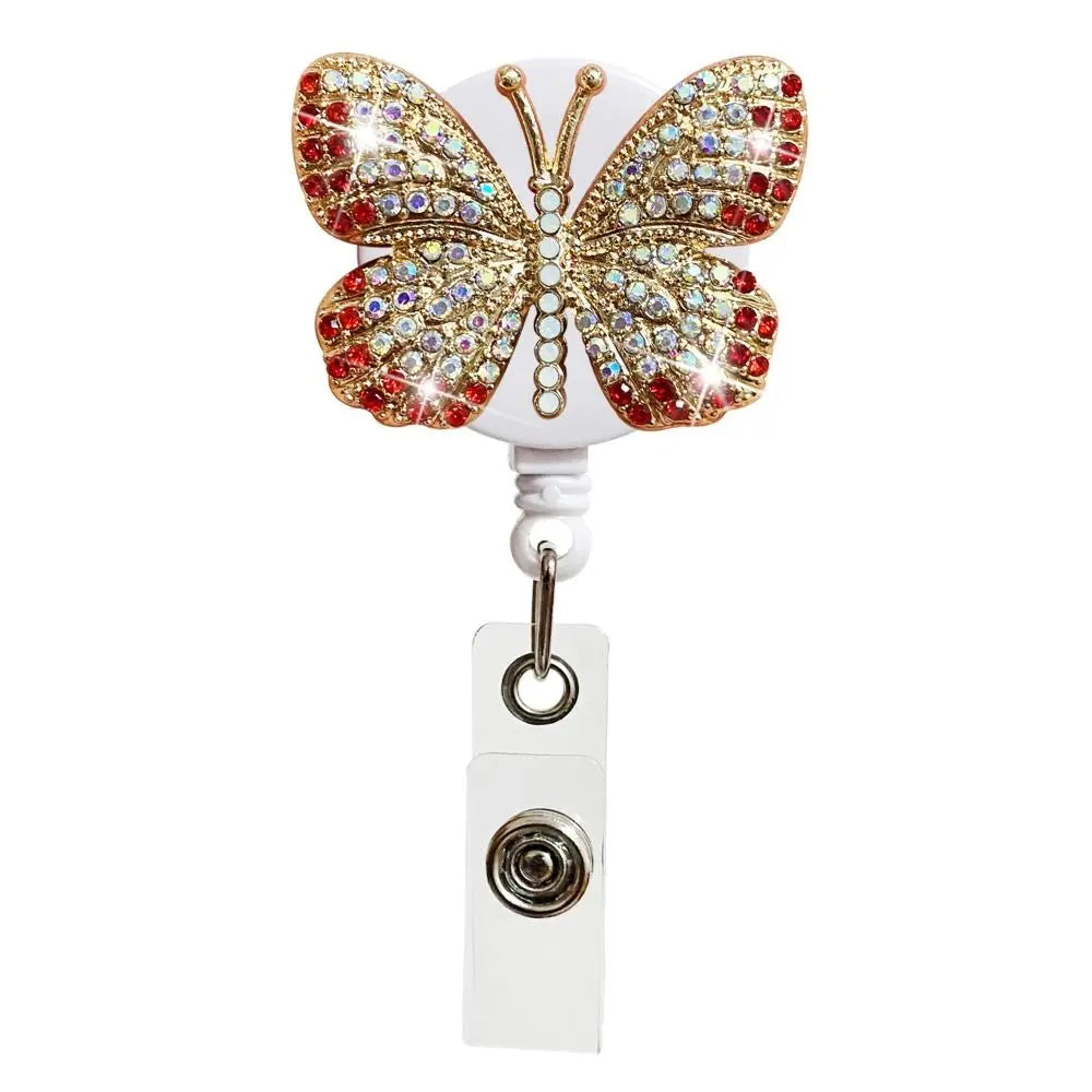New ABS Badge Reel Clip Rhinestone Anti Lost ID Badge Holder Business Card Accessories Rotate Name Card Parts