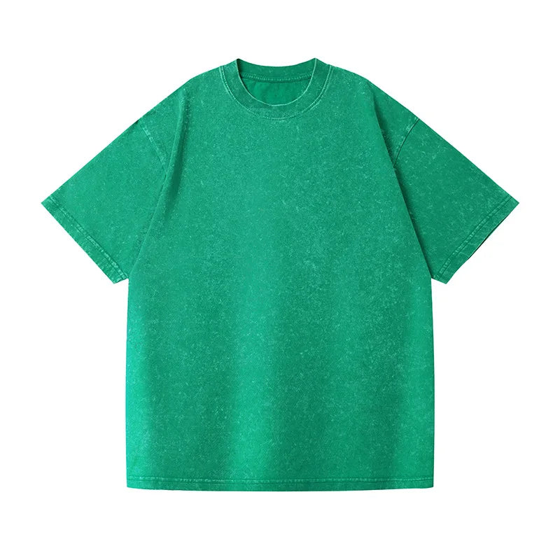 Camiseta vintage lavada de talla grande, gruesa y pesada para hombre, camiseta informal de verano de manga corta, cuello redondo holgado, camisetas de algodón para mujer y hombre