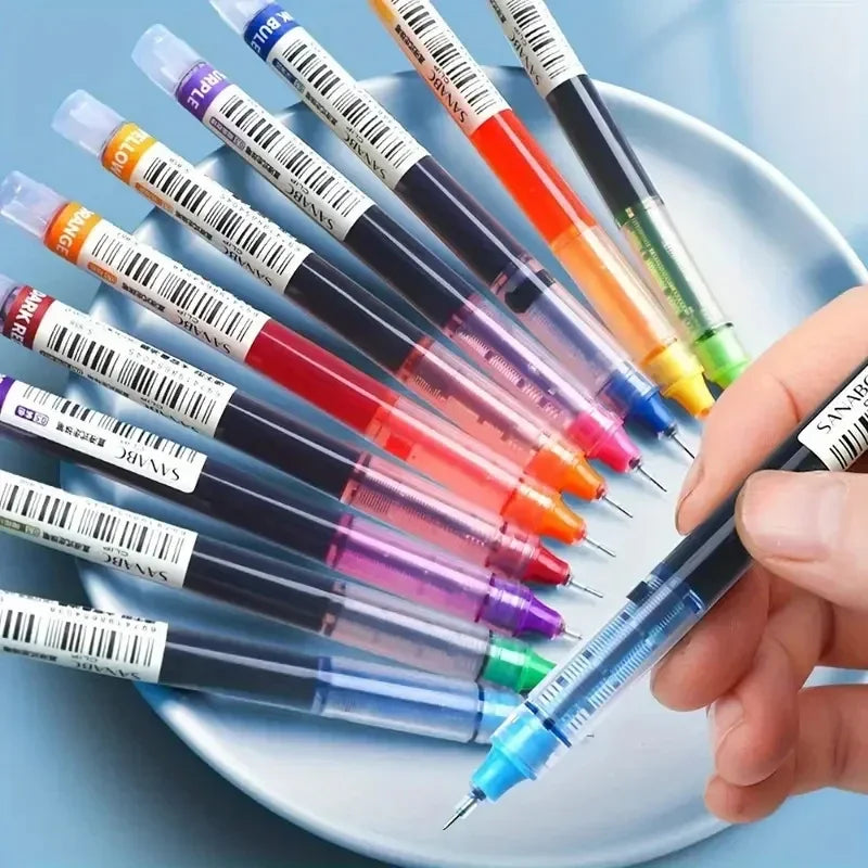 10PCS High Quality Needle Type Gel Pens Black Blue Red Ink Straight Liquid Pen Kawaii Stationery School & Office Supplies