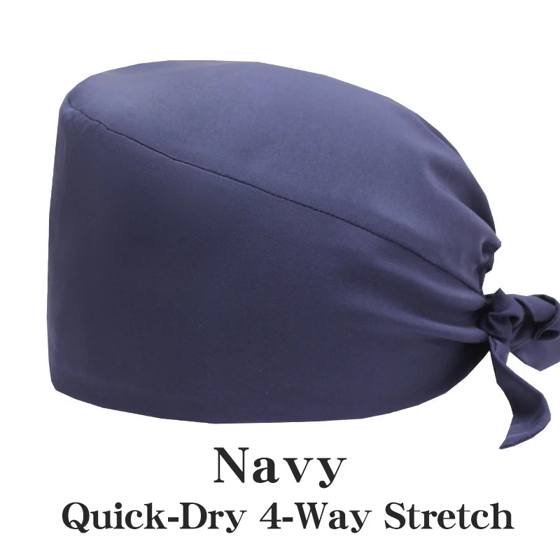 New Solid Color Stretch Scrub Caps Dental Clinic Nursing Hats Doctor Headwear Quick Dry Operating Room Caps with Buttons MSG-01