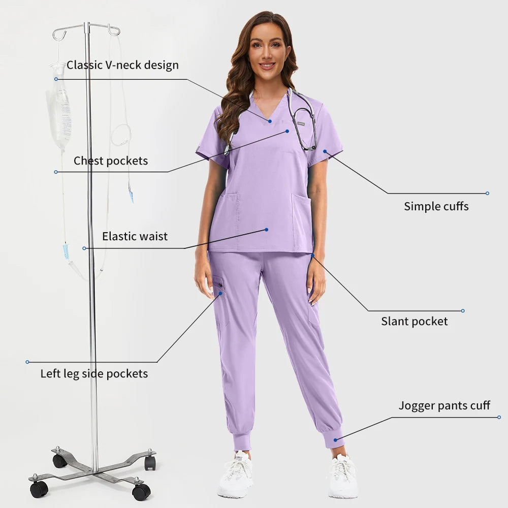 Niaahinn Nurse Accessories Medical Surgical Gowns Set Doctor Nurse Special Scrubs Uniform Solid Color Dentist Workwear Women Men