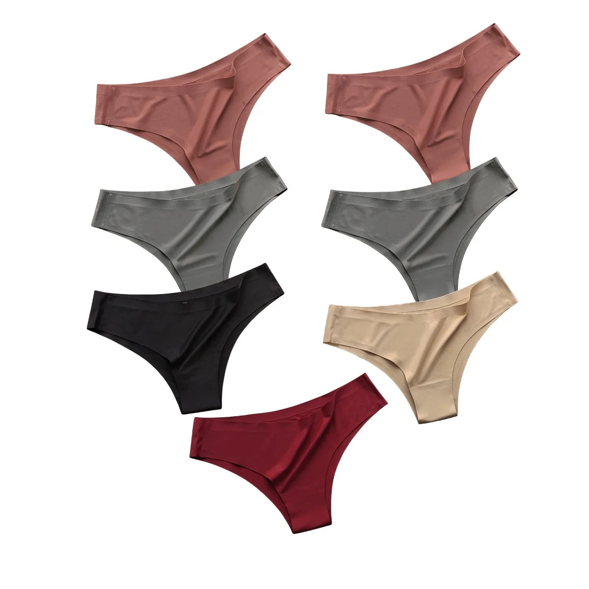 7Pcs/Set Women Ice Silk Brazilian Panties Seamless Low-Rise Briefs Solid Color Daily Underwear Ladies Soft No Show Lingerie M-XL