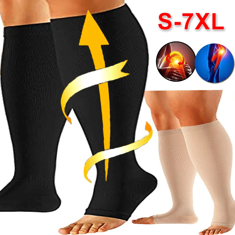 1Pair Compression Socks S-7XL Prevent Varicose Veins Toeless Support Hose for Women Men Sports, Running, Travel, Work