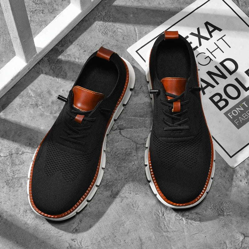 Men's Breathable Knit Casual Sneakers - Lightweight Slip-On Walking Shoes, Elastic No-Tie Laces, Comfortable Work & Daily Footwe