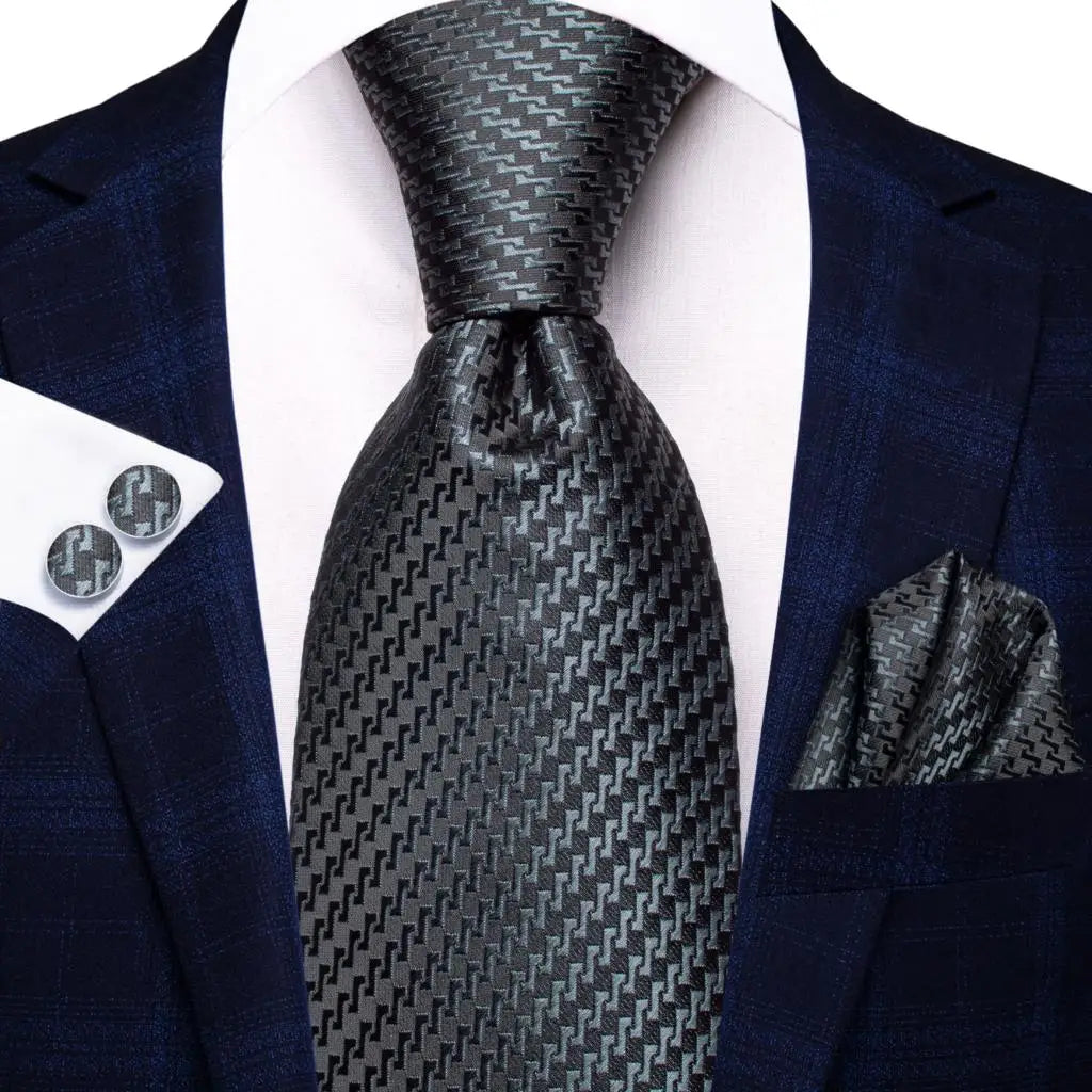 Black Floral Wedding Tie For Men Handky Cufflink Elegant Necktie For Men Fashion Designer Business Party Dropshiping silk