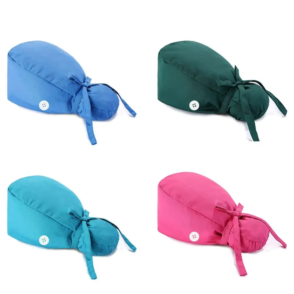 Adjustable Surgical Scrub Caps Ponytail Holder Bouffant Doctor Nurse Caps Long Hair With Buttons Turban Hats Women & Men