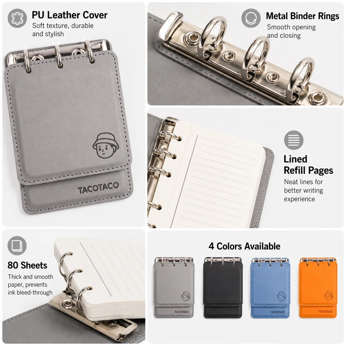 Mini Pocket Notebook, Portable Ring Binder Journal, Compact PU Leather Memo Book, Cute Daily Note Planner for School Office