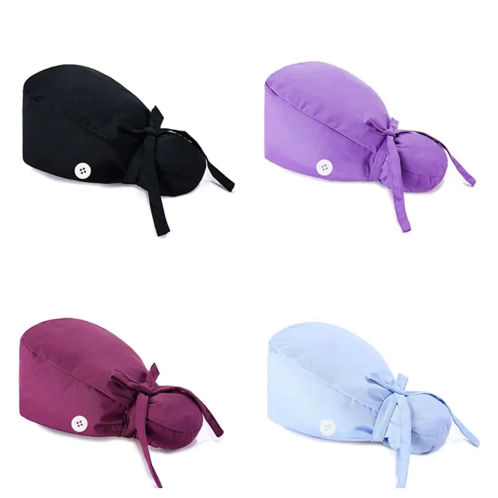 Adjustable Surgical Scrub Caps Ponytail Holder Bouffant Doctor Nurse Caps Long Hair With Buttons Turban Hats Women & Men