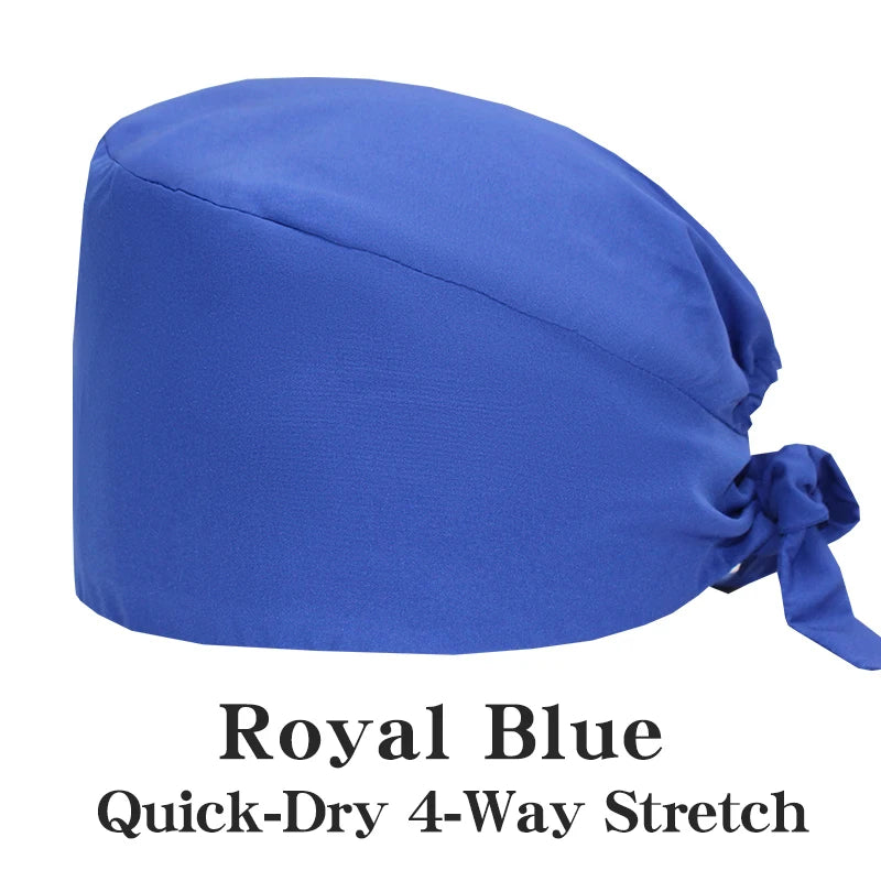 New Solid Color Stretch Scrub Caps Dental Clinic Nursing Hats Doctor Headwear Quick Dry Operating Room Caps with Buttons MSG-01