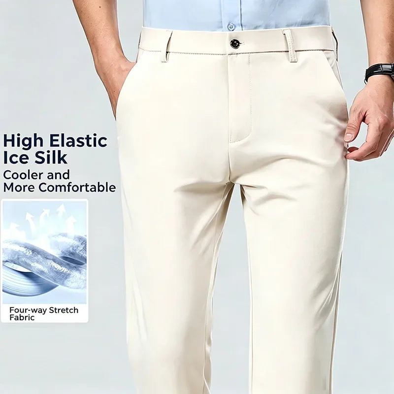 Mens Straight Fit Business Dress Pants Stretch Wrinkle Resistant Breathable Soft Formal Trousers for Office Daily Wear