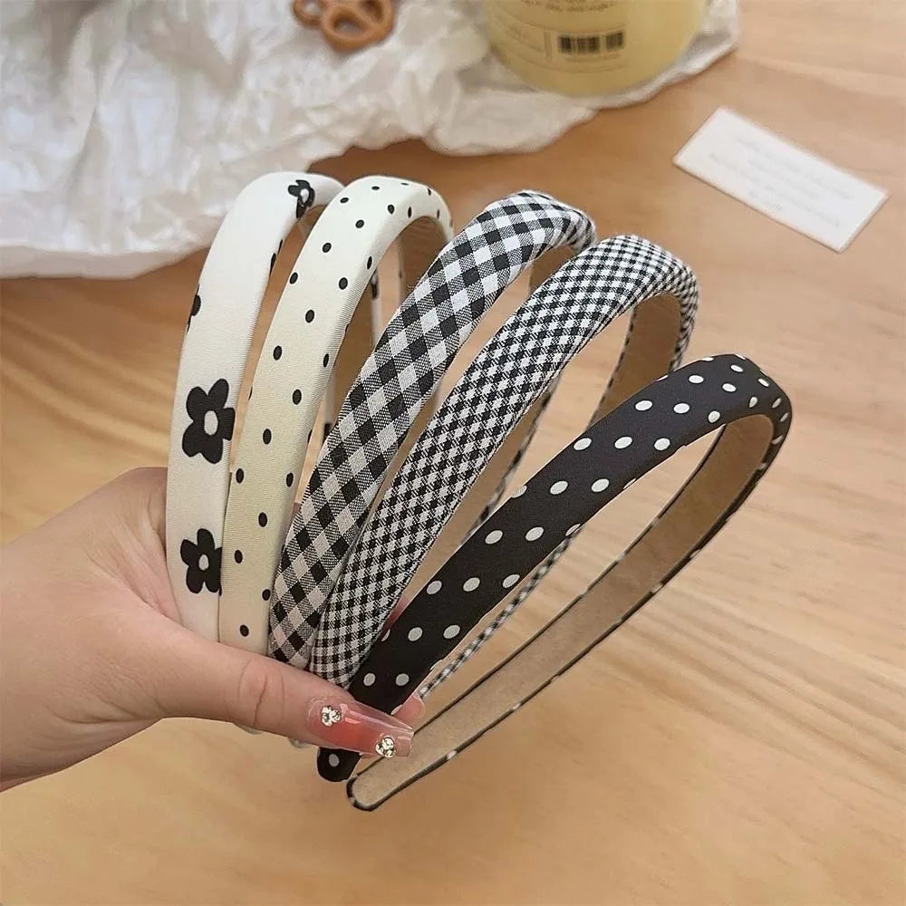 Polka Dot Hair Bands for Women Floral Print Hair Hoop Headbands Sweet Girls Plaid Hairband Hair Accessories Headwear Headdress